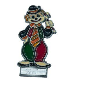 VTG 1979 Happy Clown Ornament by Leonard Plastic & Metal Stained Glass